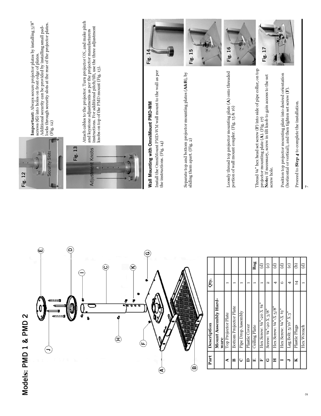 Hakuba PMD2, PMD1 installation instructions Models PMD 1 & PMD, Wall Mounting with OmniMount PMD-WM 