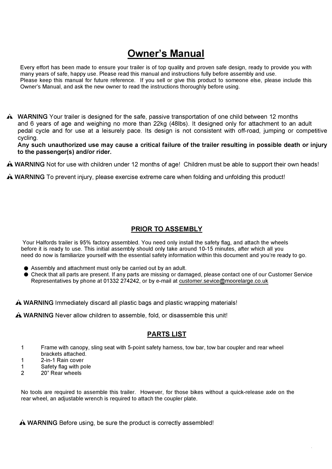 Halfords Bicycle Accessories manual Prior to Assembly 