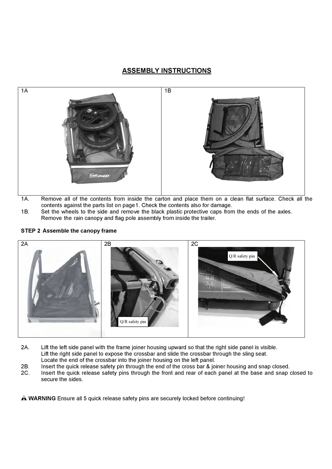 Halfords Bicycle Accessories manual Assembly Instructions, Assemble the canopy frame 