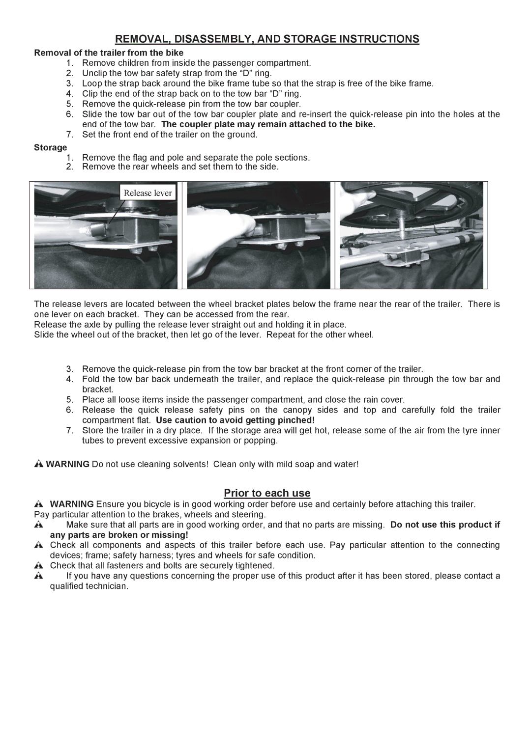 Halfords Bicycle Accessories manual REMOVAL, DISASSEMBLY, and Storage Instructions 