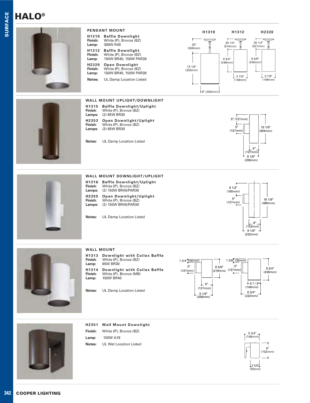 Halo Lighting System H2320, H1319, H1312 manual Halo, N D a N T M O U N T, Wa L L M O U N T 