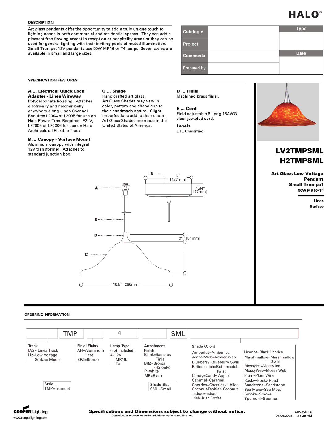 Halo Lighting System LV2TMPSML specifications Electrical Quick Lock Adapter Linea Wireway, Canopy Surface Mount Shade 