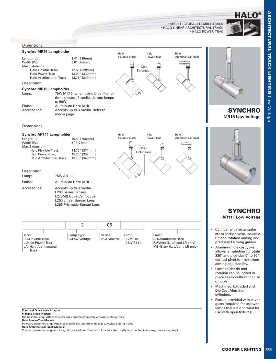 Halo Lighting System AR111, MR16 dimensions Dimensions, Description 