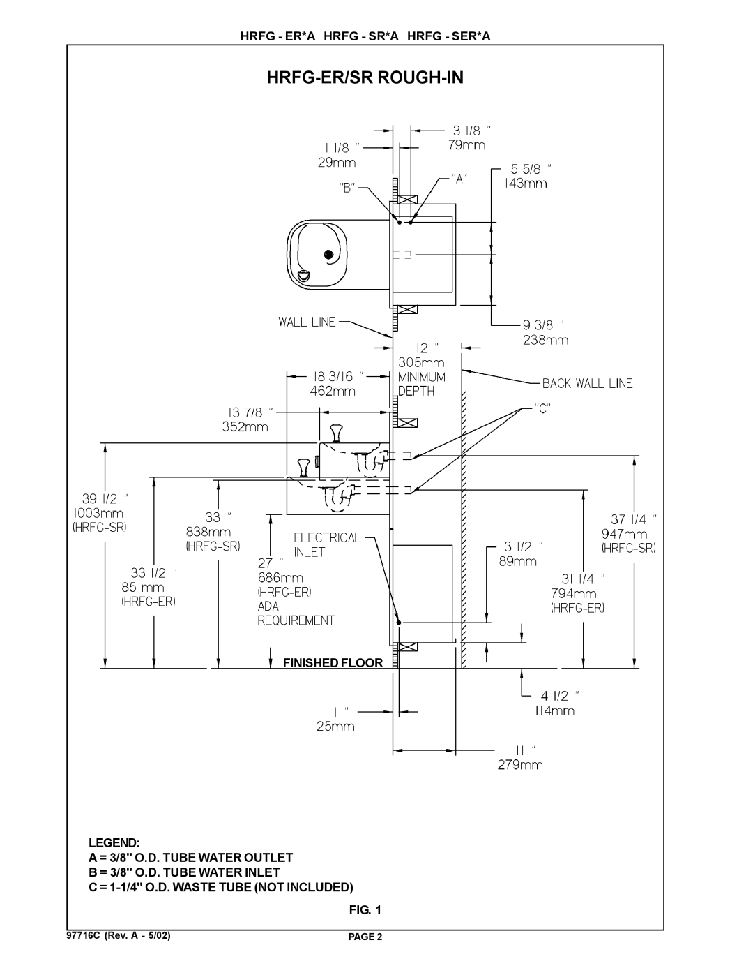 Halsey Taylor HRFG - ER*A, HRFG - SER*A, HRFG - SR*A owner manual Hrfg-Er/Sr Rough-In 