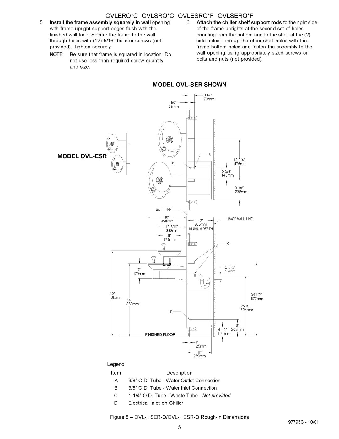 Halsey Taylor OVL-II SR-Q, OVL-II ER-Q owner manual OVL-II SER-Q/OVL-II ESR-Q Rough-In Dimensions 