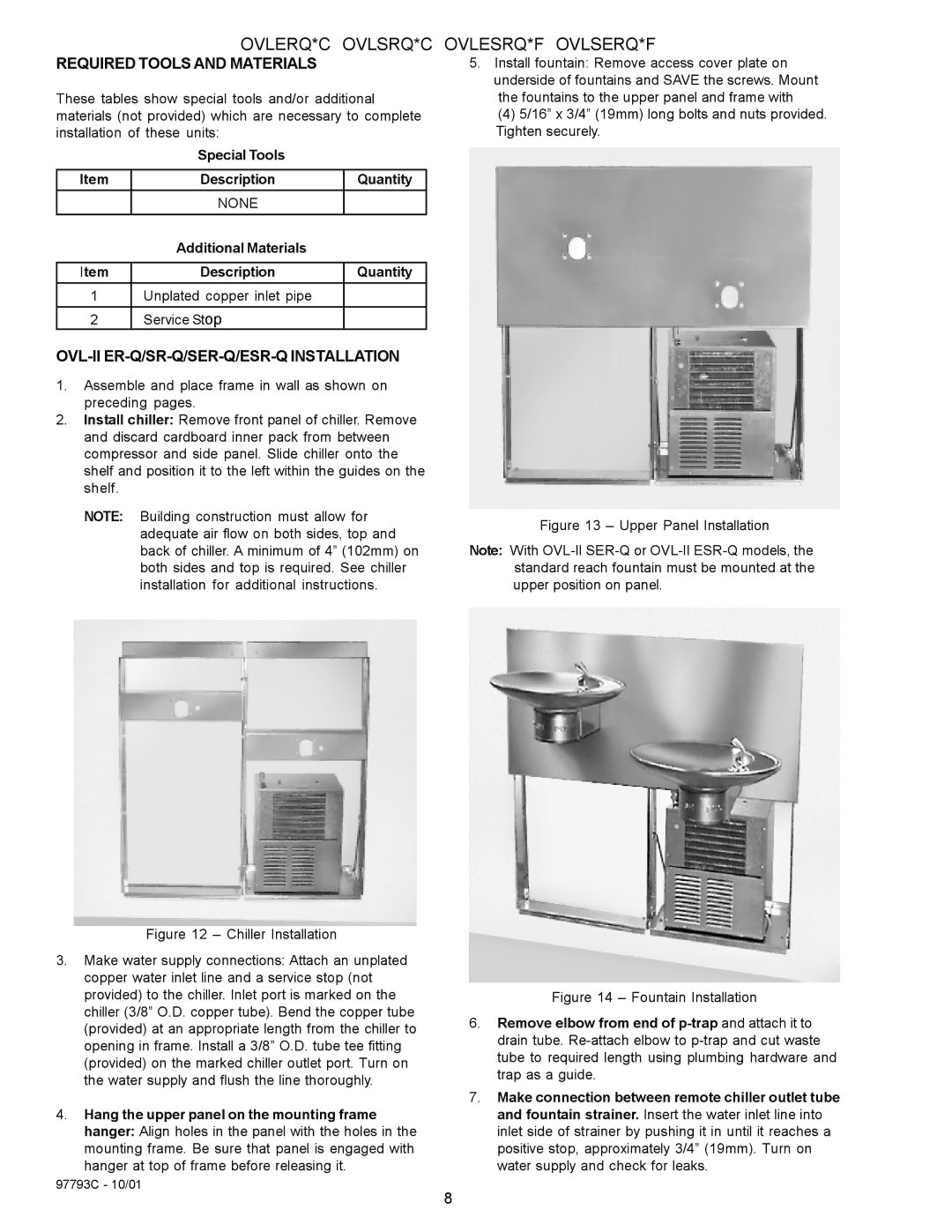 Halsey Taylor OVL-II ESR-Q, OVL-II SR-Q, OVL-II ER-Q, OVL-II SER-Q owner manual Required Tools and Materials 