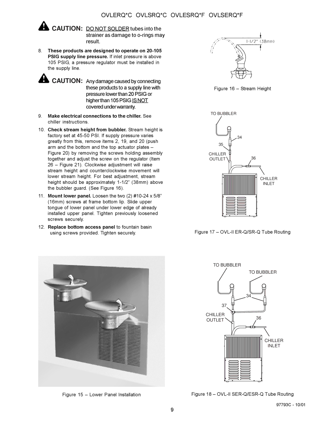 Halsey Taylor OVL-II SR-Q, OVL-II ESR-Q, OVL-II ER-Q, OVL-II SER-Q owner manual Stream Height 