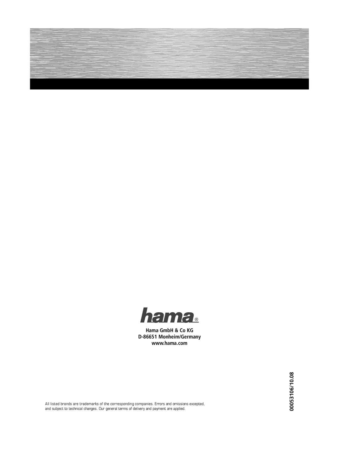 Hama manual Hama GmbH & Co KG Monheim/Germany, 00053106/10.08 