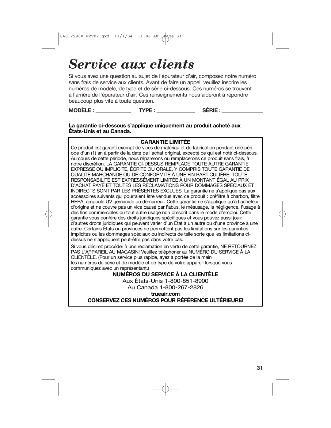 Hamilton Beach 04160, 04162, 04161 manual Service aux clients, Garantie Limitée 