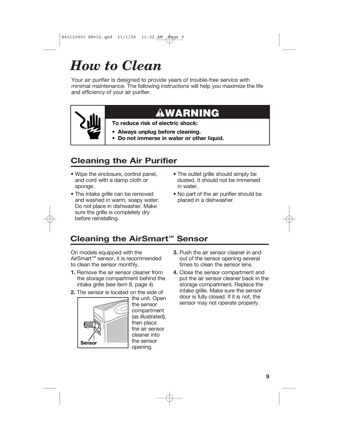 Hamilton Beach 04162, 04160, 04161 manual How to Clean, Cleaning the Air Purifier, Cleaning the AirSmart Sensor 