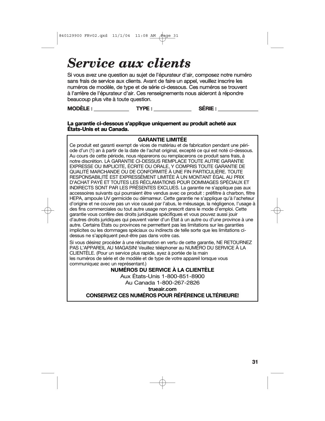 Hamilton Beach 04160, 04162, 04161 manual Service aux clients, Garantie Limitée, Numéros Du Service À La Clientèle 