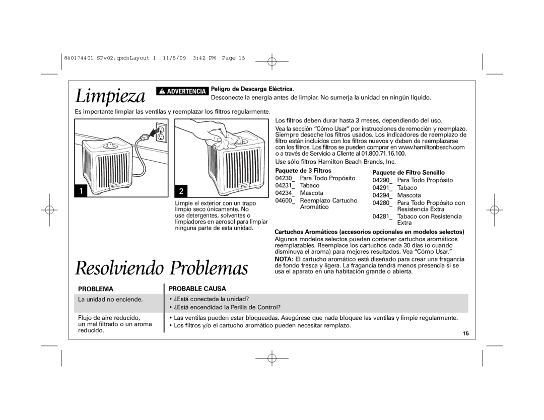 Hamilton Beach 04532GM manual Limpieza, Resolviendo Problemas, Probable Causa 