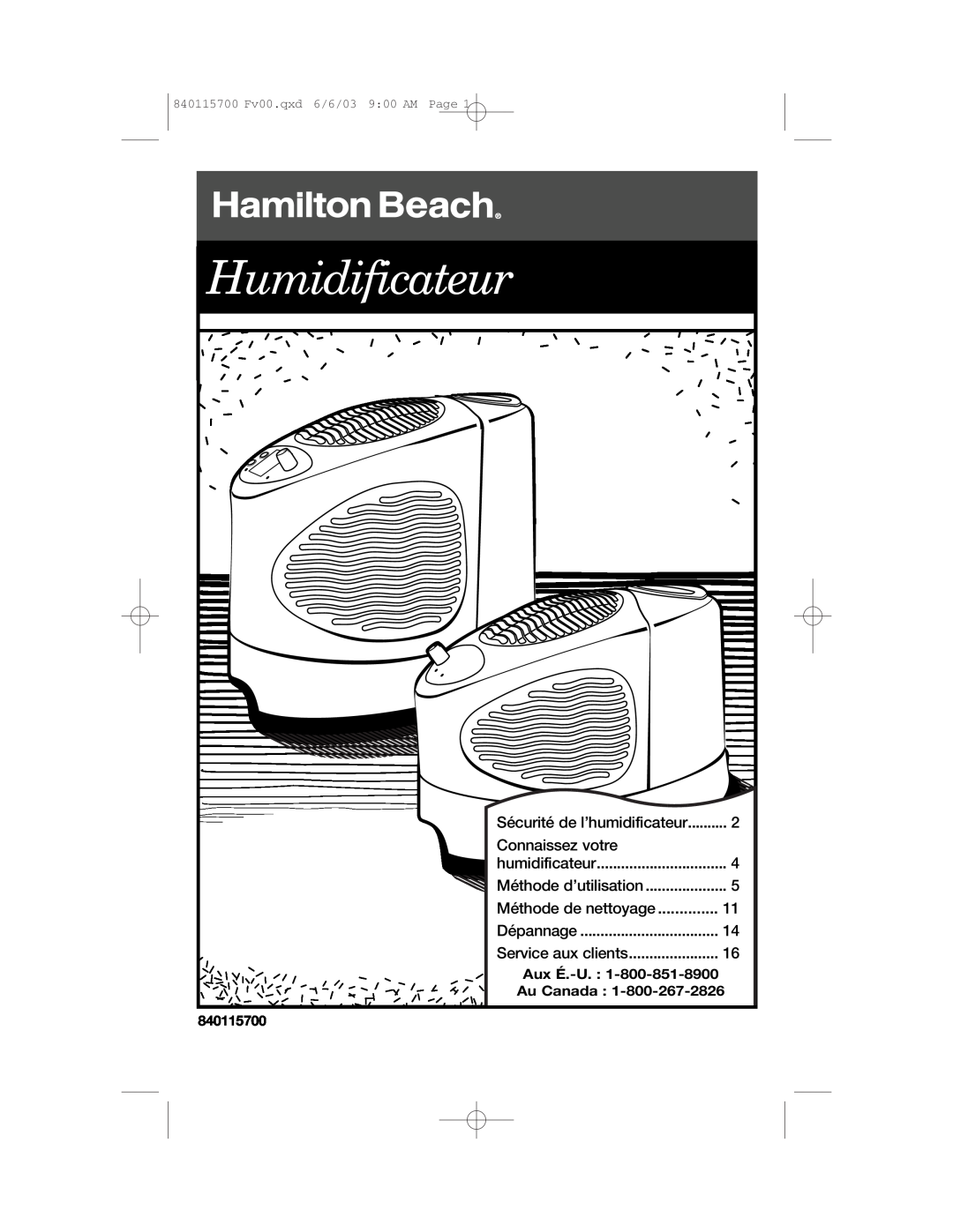 Hamilton Beach 05521 Sécurité de l’humidificateur, Connaissez votre, Méthode de nettoyage, Humidificateur, Dépannage, Page 