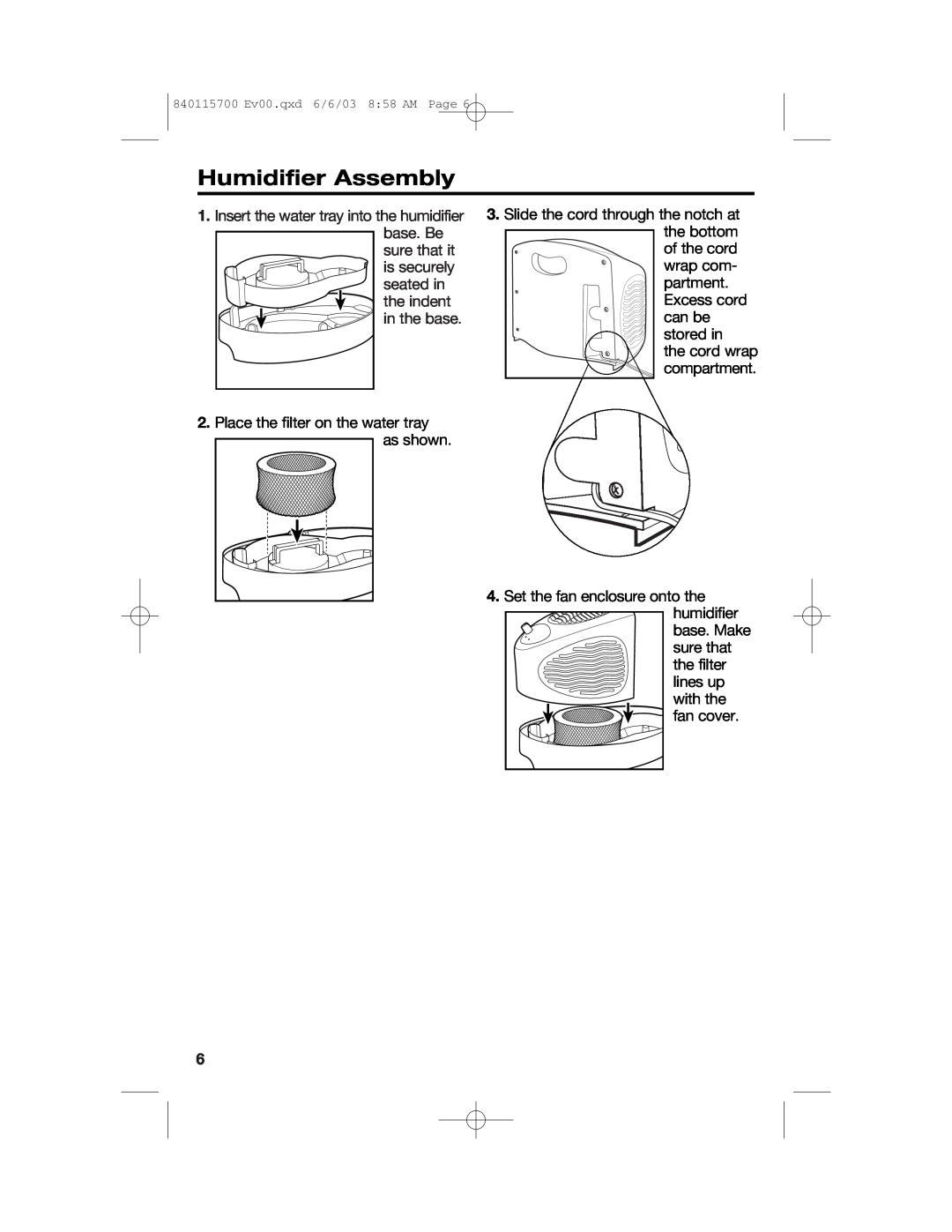 Hamilton Beach 05520C, 05518C, 05910, 05519C, 05521C, 05920 manual Humidifier Assembly 