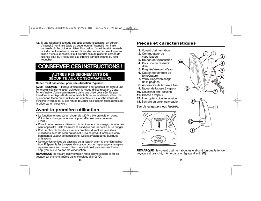 Hamilton Beach 10092 manual Avant la première utilisation, Pièces et caractéristiques 