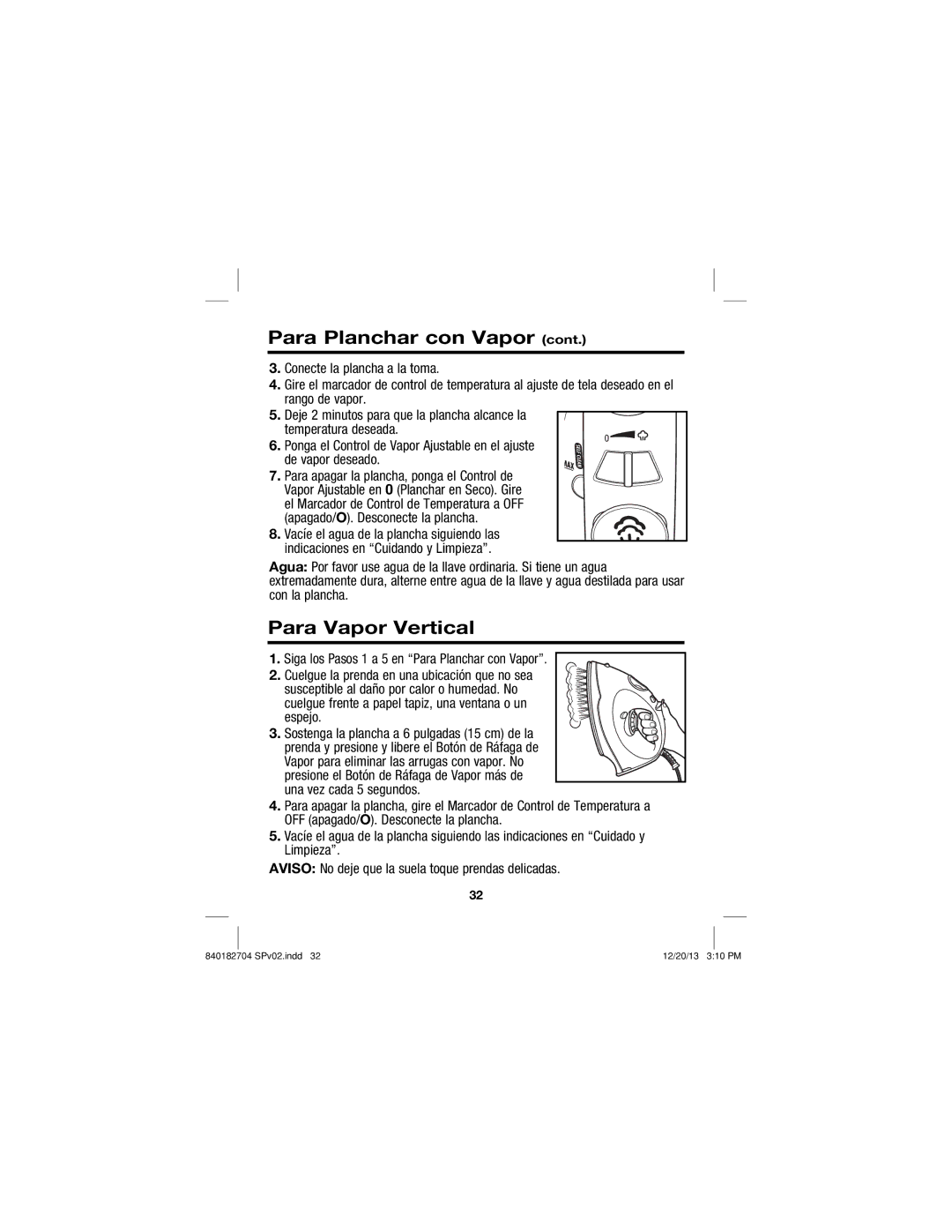 Hamilton Beach 14010 manual Para Vapor Vertical 