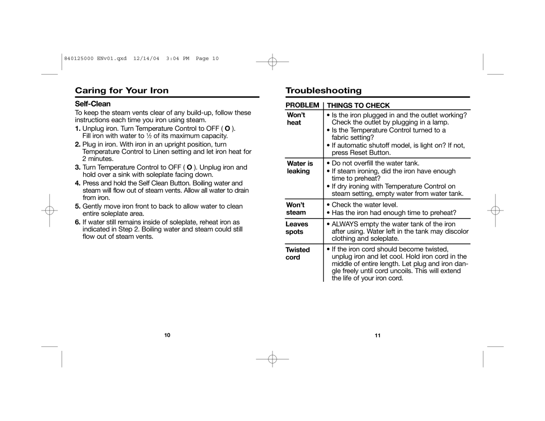 Hamilton Beach 14885C manual Troubleshooting, Self-Clean, Problem Things to Check 