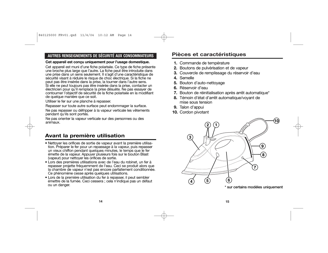 Hamilton Beach 14885C manual Avant la première utilisation, Pièces et caractéristiques 