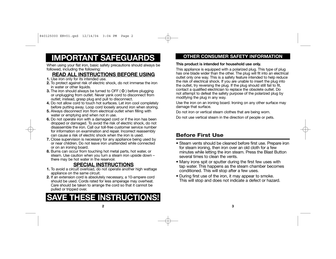 Hamilton Beach 14885C Important Safeguards, Save These Instructions, Before First Use, Read All Instructions Before Using 