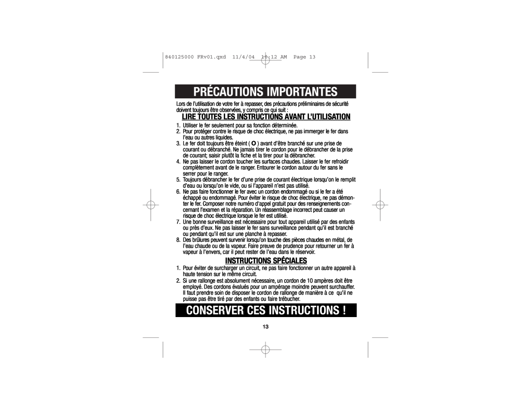 Hamilton Beach 14885C manual Précautions Importantes, Conserver Ces Instructions, Instructions Spéciales 