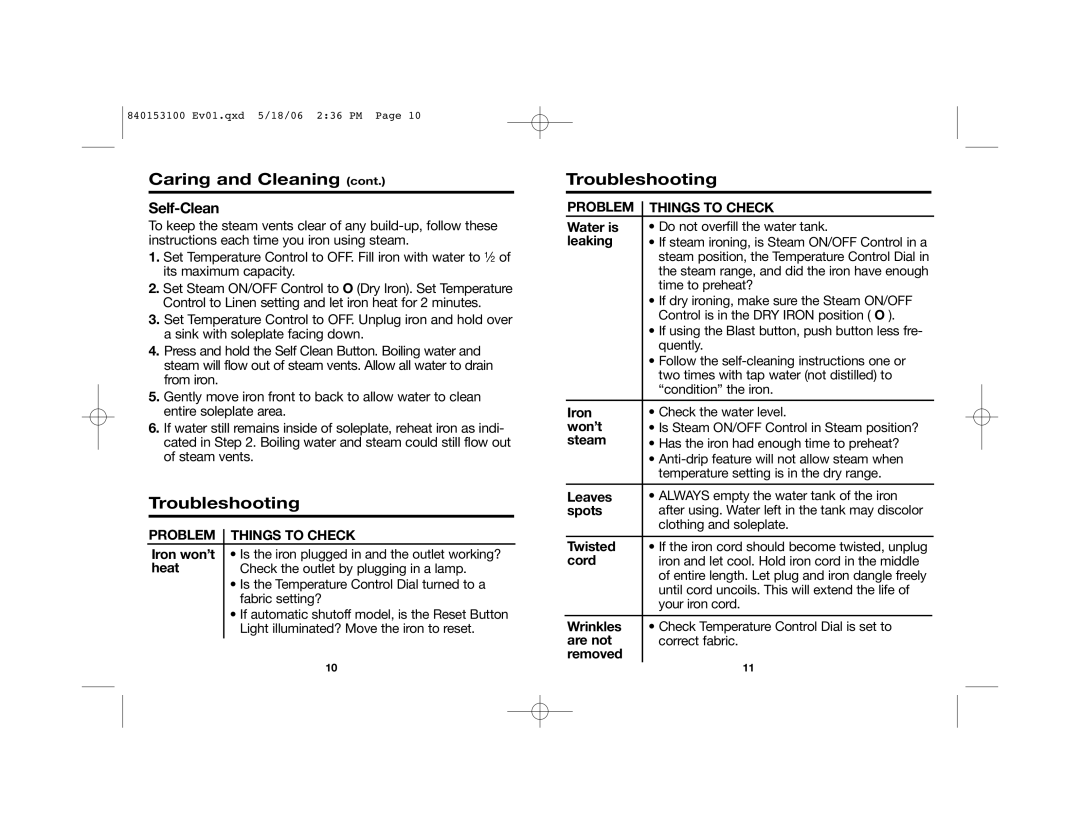 Hamilton Beach 14975 manual Troubleshooting, Self-Clean, Problem Things to Check 