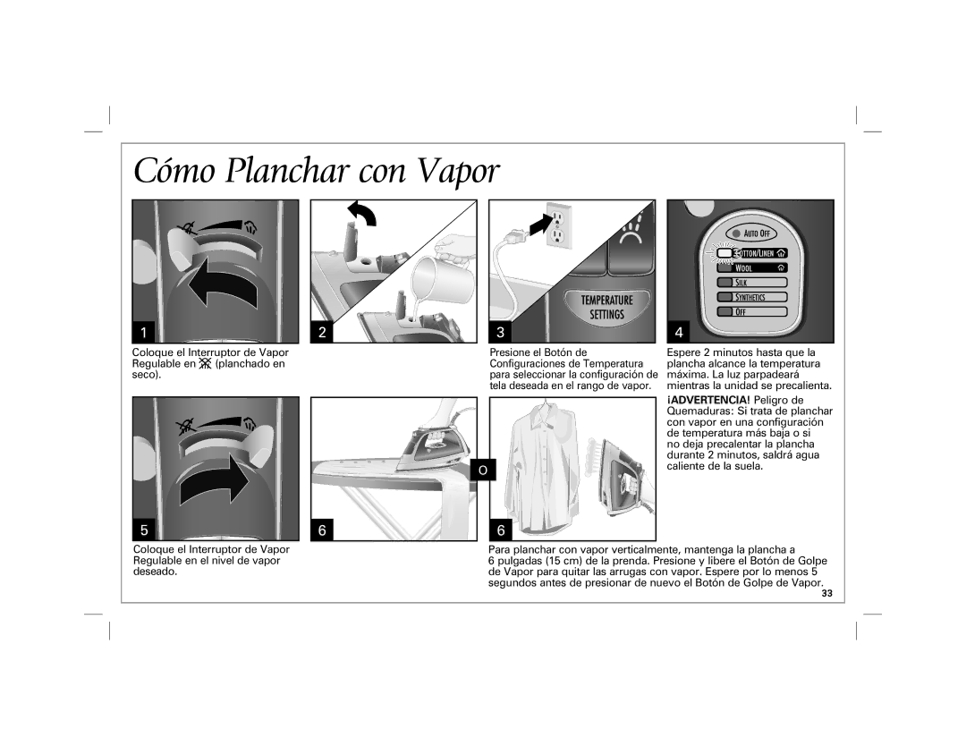 Hamilton Beach 19801 manual Cómo Planchar con Vapor 