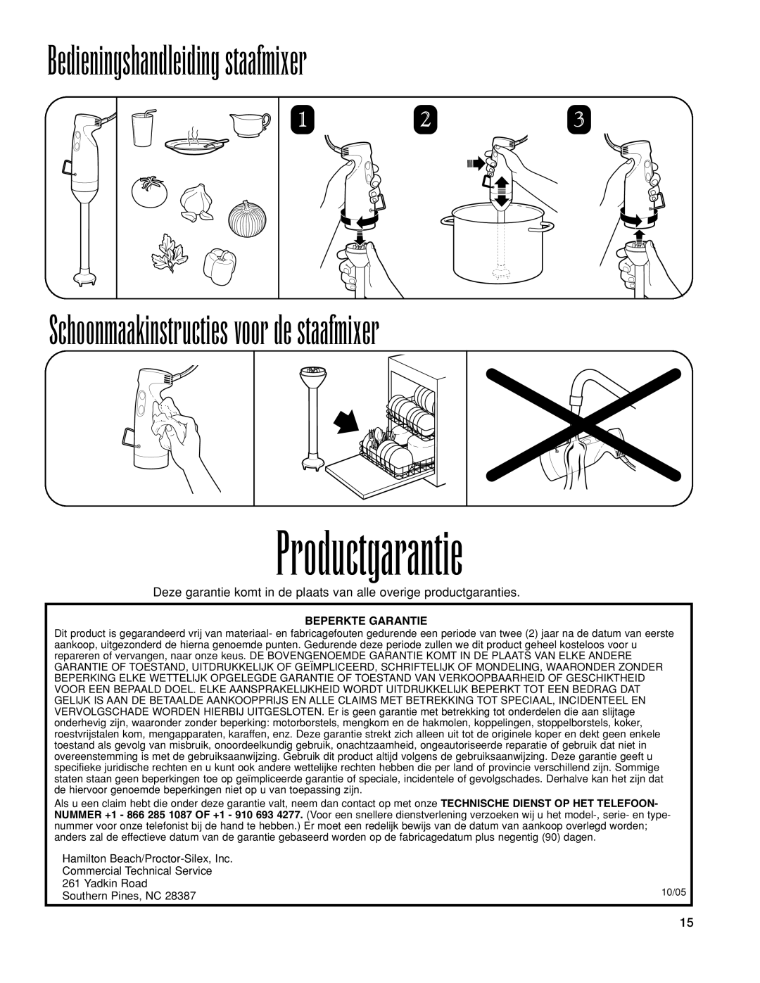 Hamilton Beach 1GHMI 200 operation manual Productgarantie, Beperkte Garantie 