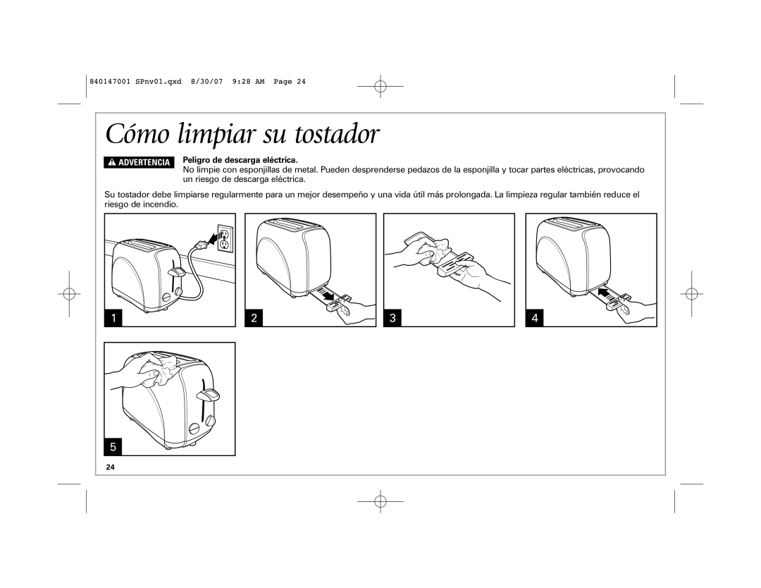 Hamilton Beach 2-Slice Toaster manual Cómo limpiar su tostador, Advertencia Peligro de descarga eléctrica 