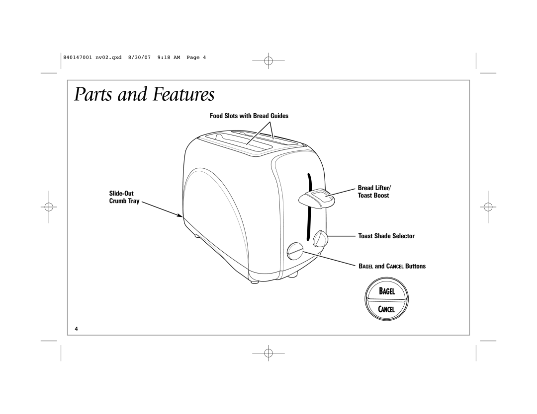 Hamilton Beach 2-Slice Toaster manual Parts and Features 