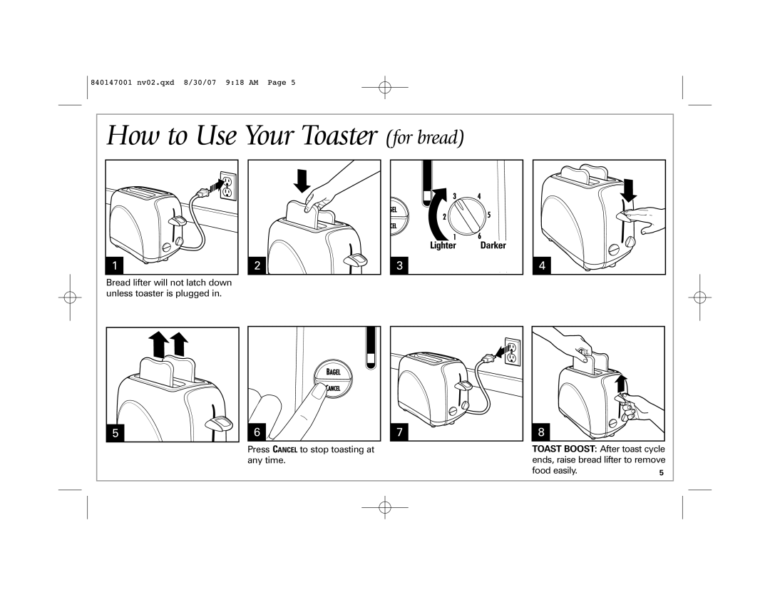 Hamilton Beach 2-Slice Toaster manual How to Use Your Toaster for bread, Lighter Darker, Food easily 