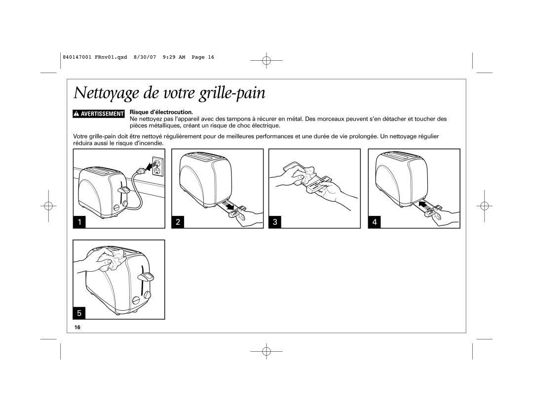 Hamilton Beach 2-Slice Toaster manual Nettoyage de votre grille-pain, w AVERTISSEMENT Risque d’électrocution 