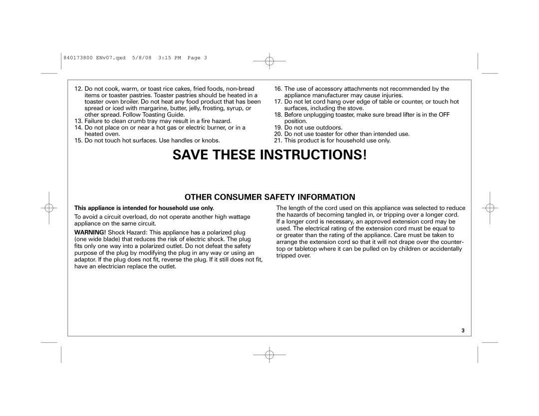 Hamilton Beach 22408 manual Other Consumer Safety Information 