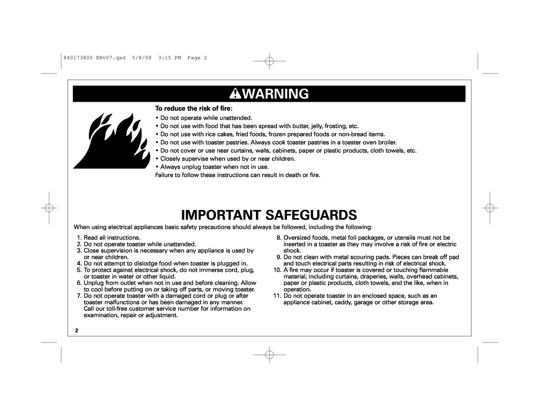 Hamilton Beach 22408 manual wWARNING, Important Safeguards, To reduce the risk of fire 