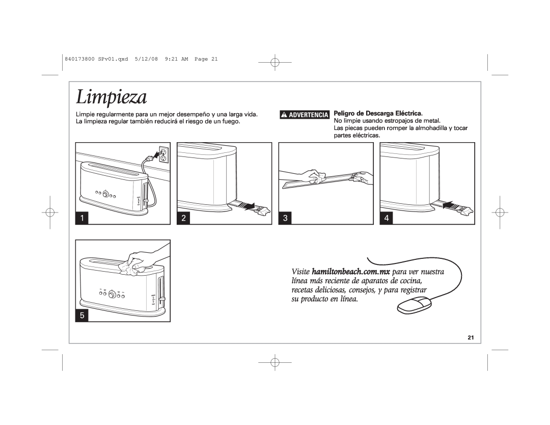 Hamilton Beach 22408 manual Limpieza, su producto en línea, wADVERTENCIA Peligro de Descarga Eléctrica 