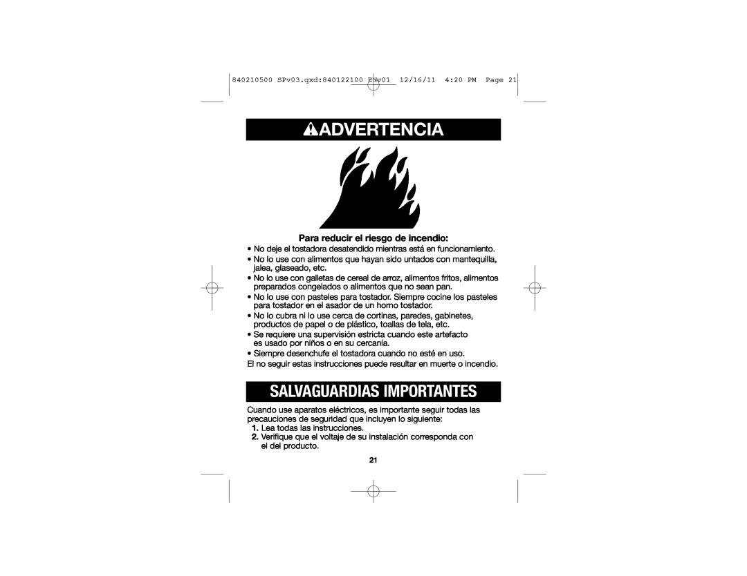 Hamilton Beach 22444 manual wADVERTENCIA, Salvaguardias Importantes, Para reducir el riesgo de incendio 