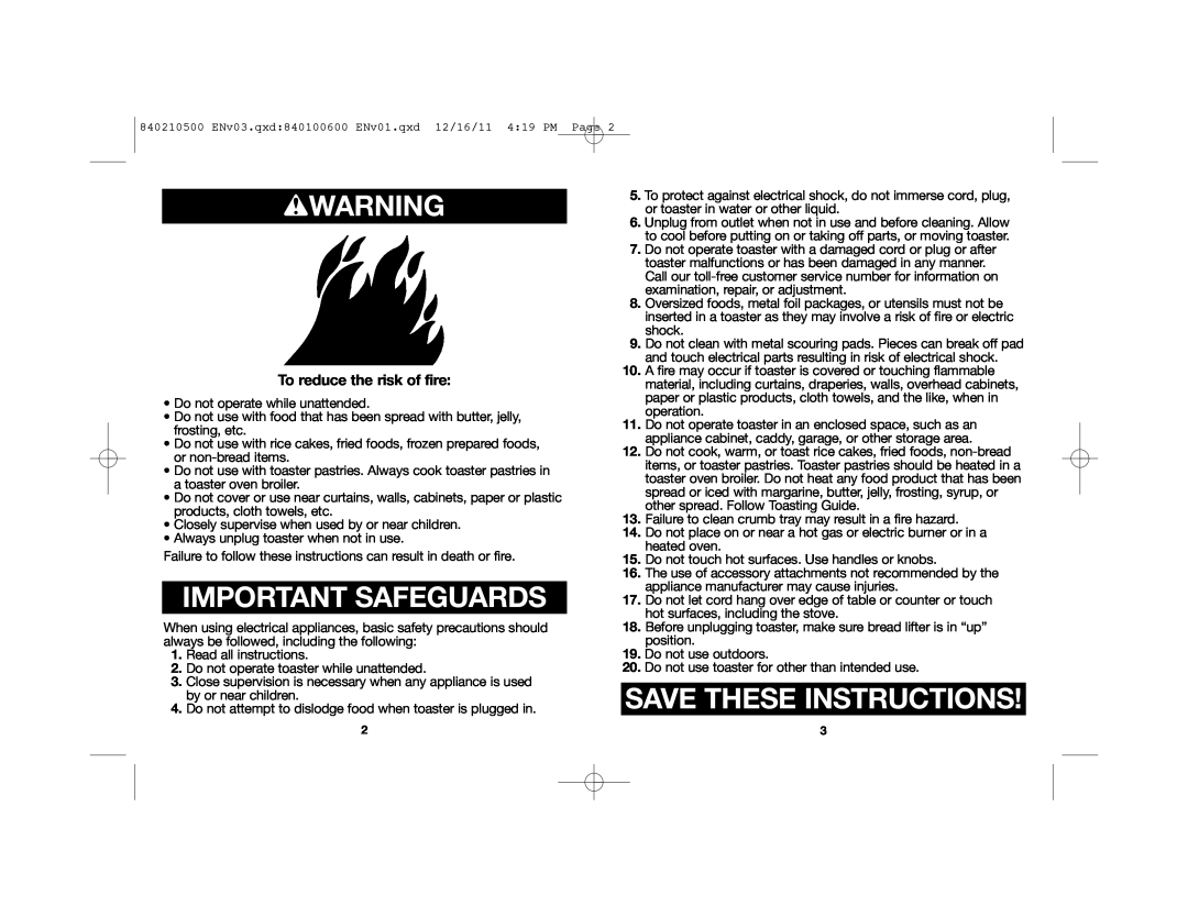 Hamilton Beach 22444 manual wWARNING, Important Safeguards, Save These Instructions, To reduce the risk of fire 