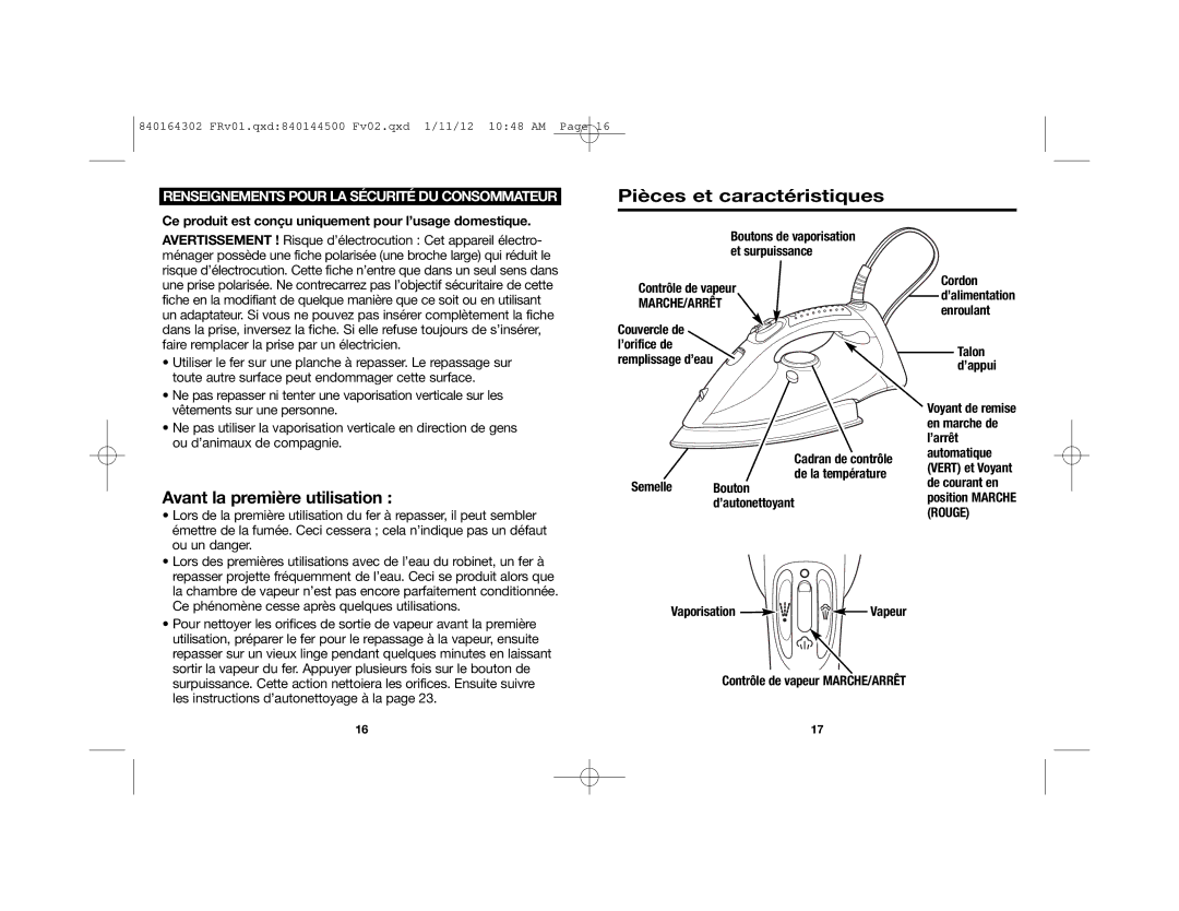 Hamilton Beach 22464 manual Pièces et caractéristiques, Avant la première utilisation 