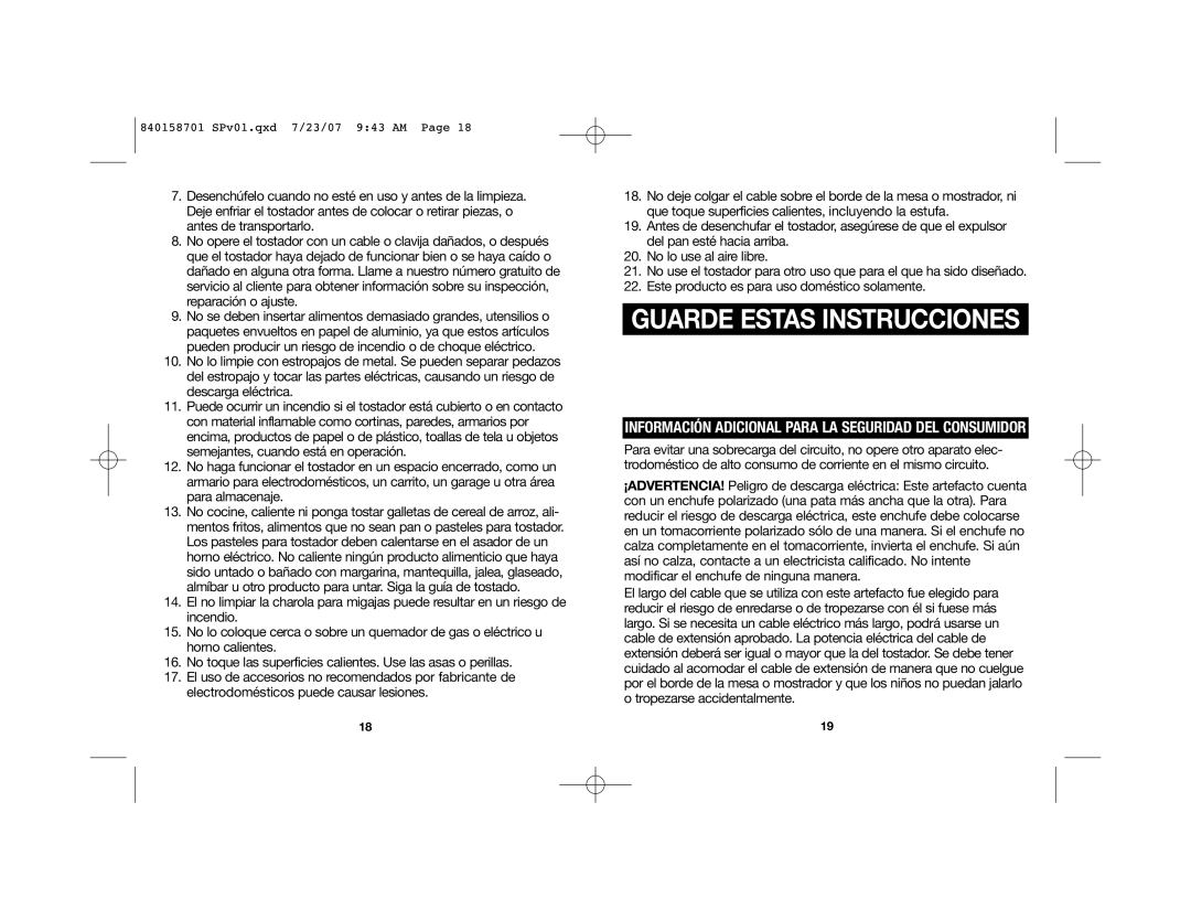 Hamilton Beach 22502 manual Guarde Estas Instrucciones 