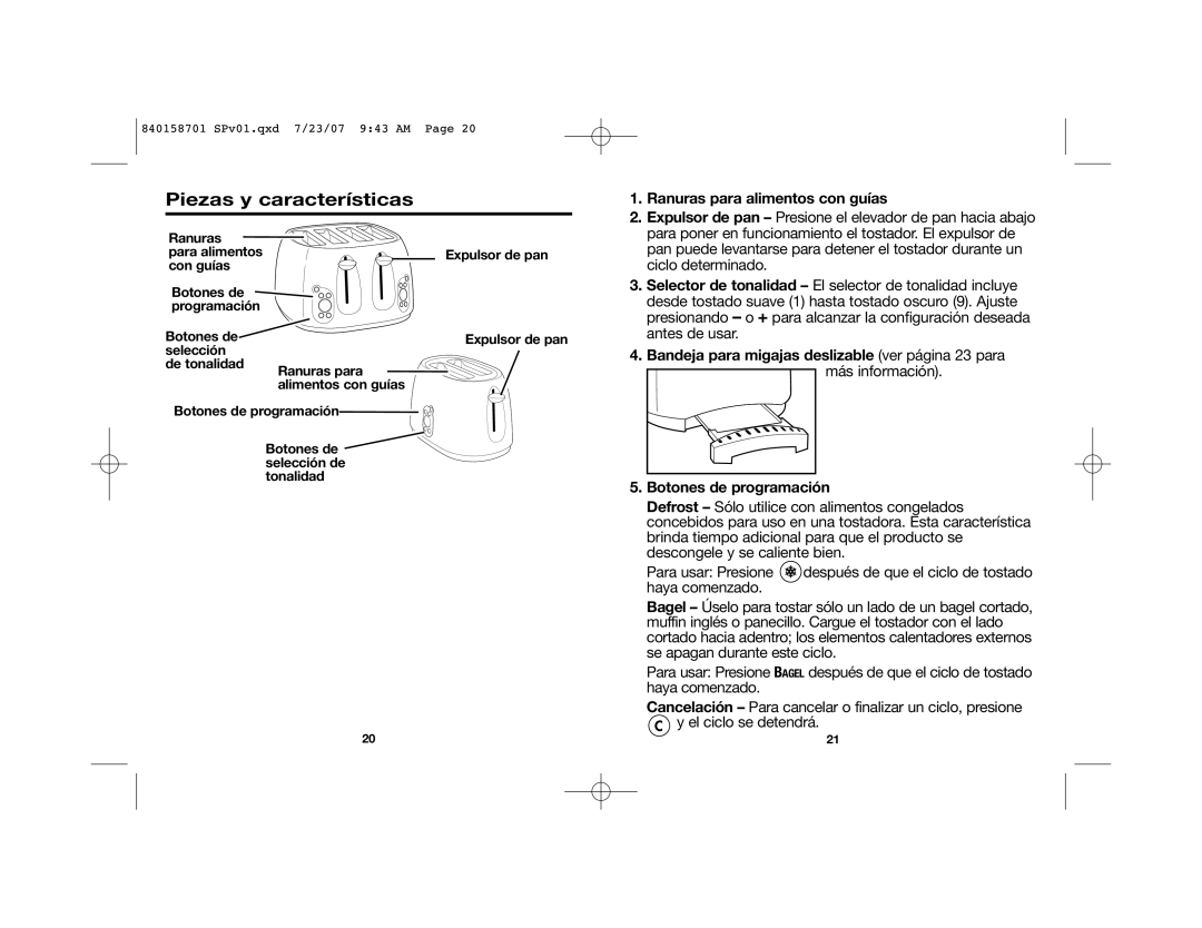 Hamilton Beach 22502 manual Piezas y características, Ranuras para alimentos con guías 