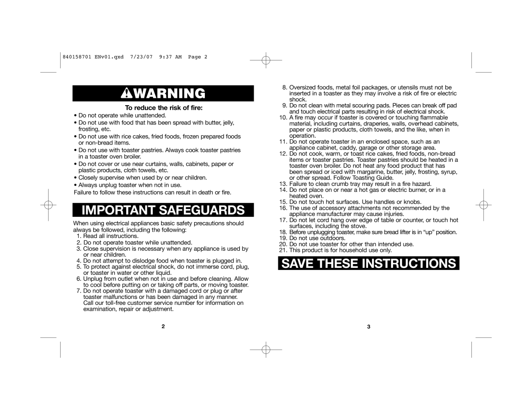 Hamilton Beach 22502 manual Wwarning, To reduce the risk of fire 