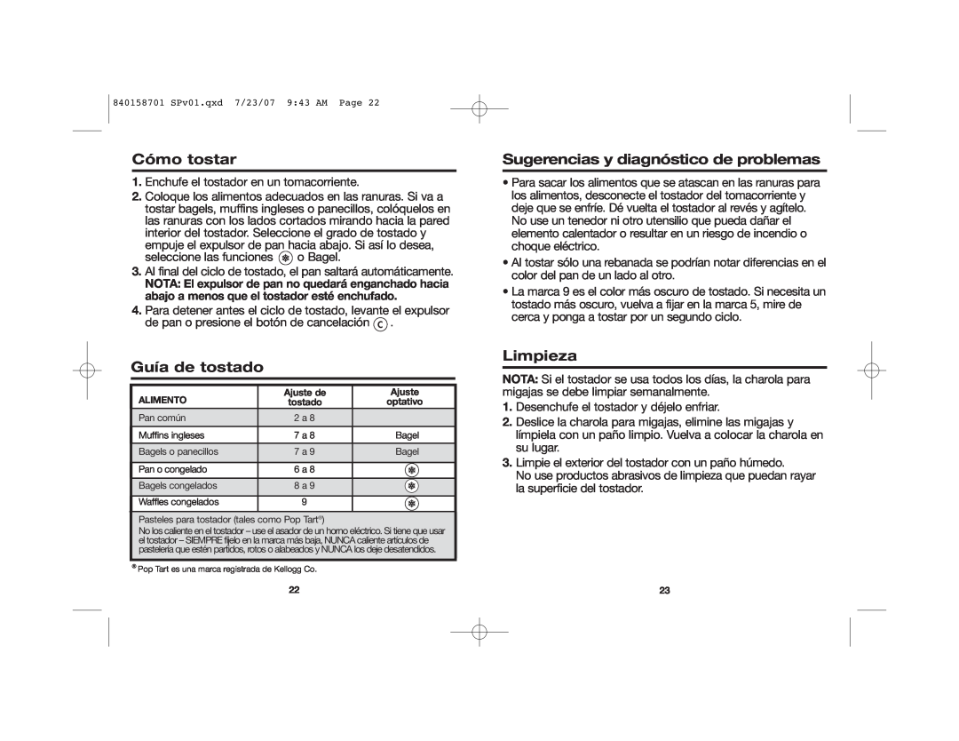 Hamilton Beach 22502 manual Cómo tostar, Guía de tostado, Sugerencias y diagnóstico de problemas, Limpieza 