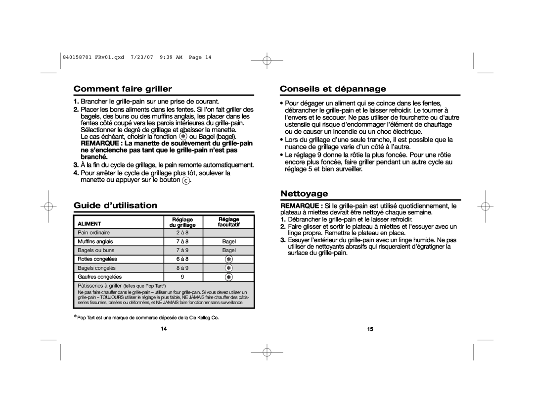 Hamilton Beach 22502 manual Comment faire griller, Guide d’utilisation, Conseils et dépannage, Nettoyage 