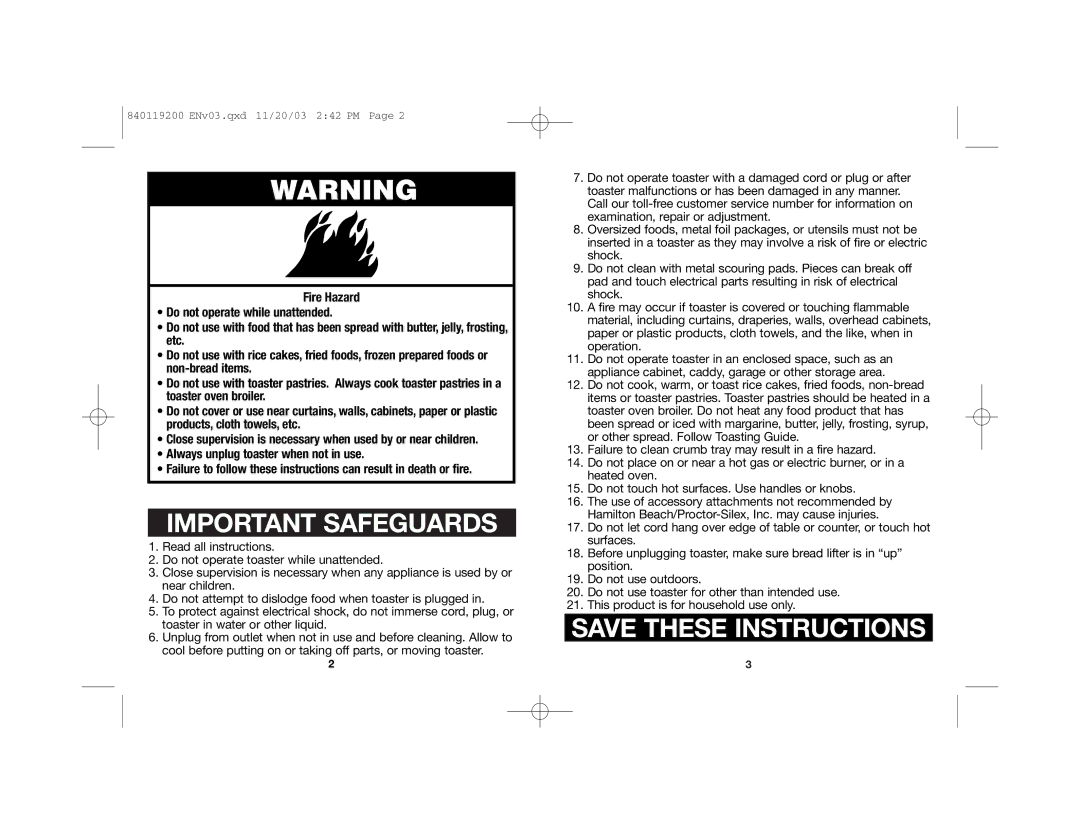 Hamilton Beach 22625C manual Wwarning, Important Safeguards 