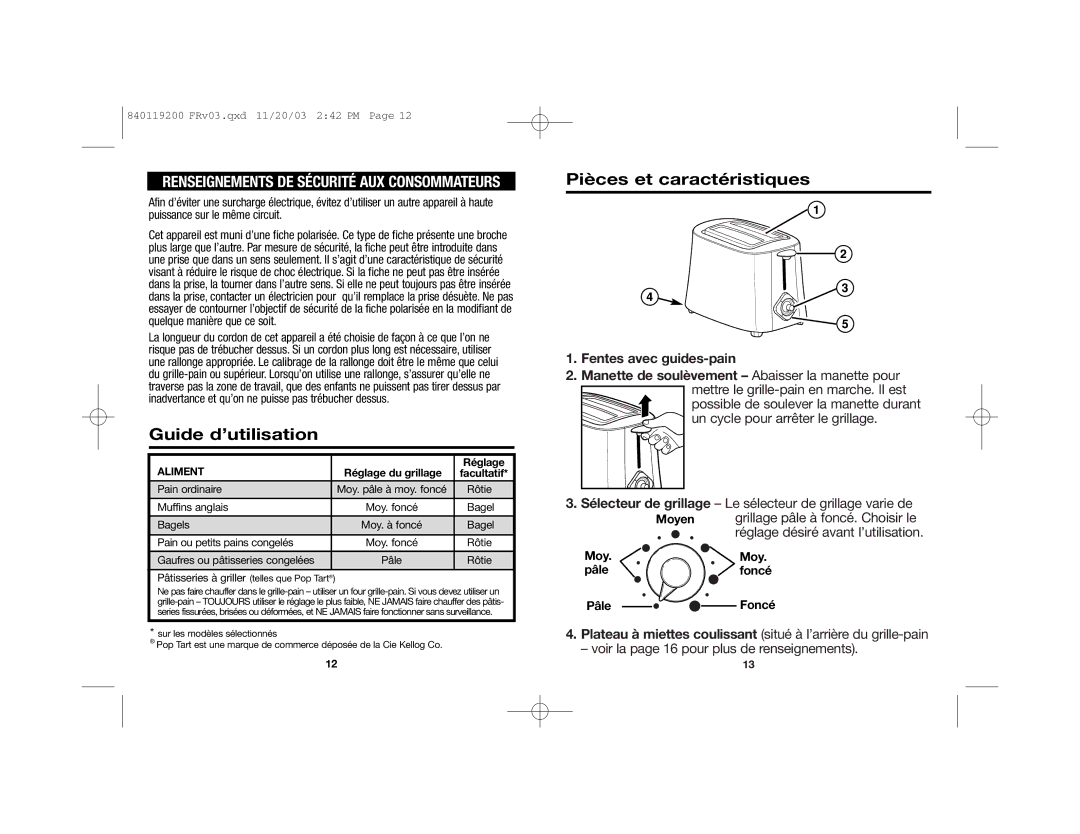 Hamilton Beach 22625C manual Guide d’utilisation, Pièces et caractéristiques 