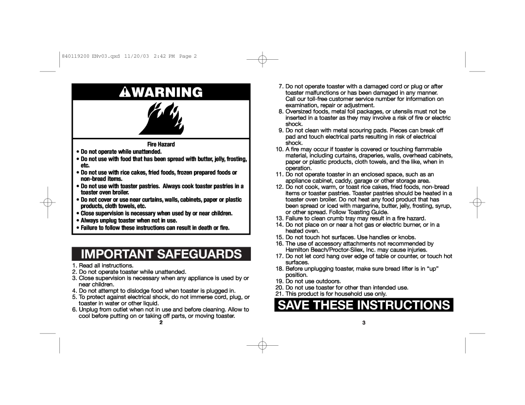 Hamilton Beach 22625C manual wWARNING, Important Safeguards, Save These Instructions 