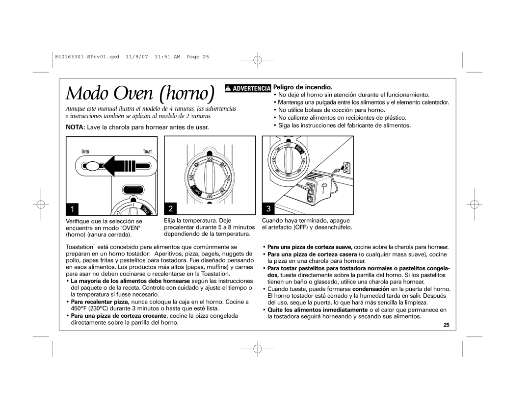 Hamilton Beach 22703, 22708, 24708 manual Modo Oven horno w Advertencia 