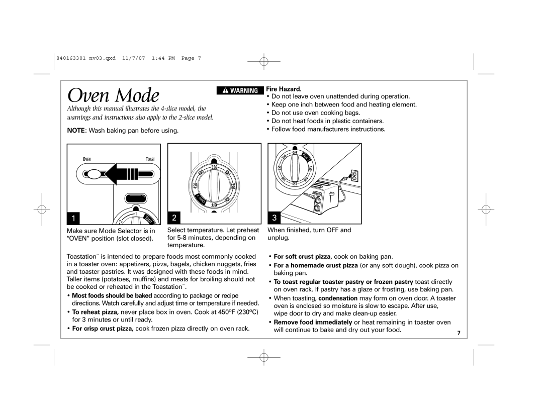 Hamilton Beach 22703, 22708, 24708 manual Oven Mode, Will continue to bake and dry out your food 