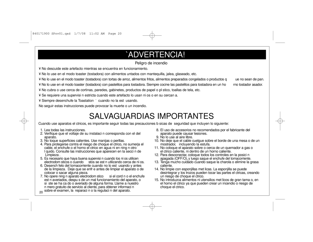 Hamilton Beach 22709C manual ¡Advertencia, Peligro de incendio 