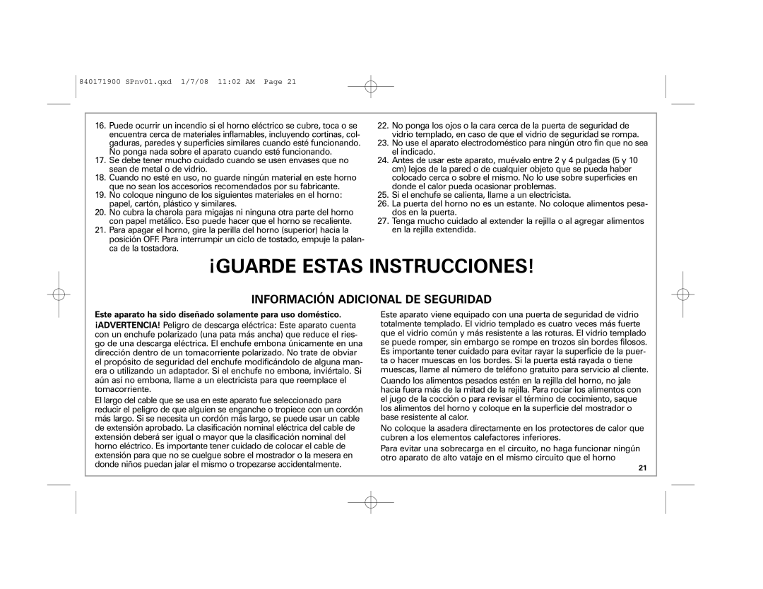 Hamilton Beach 22709C manual ¡GUARDE Estas Instrucciones 