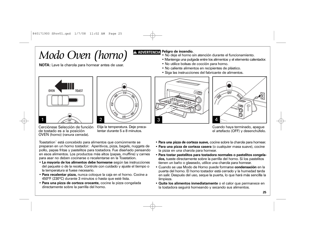 Hamilton Beach 22709C manual Modo Oven horno 